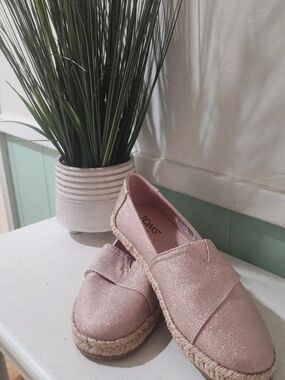 TOMS Rose Gold Glitter Espadrille Slip-Ons